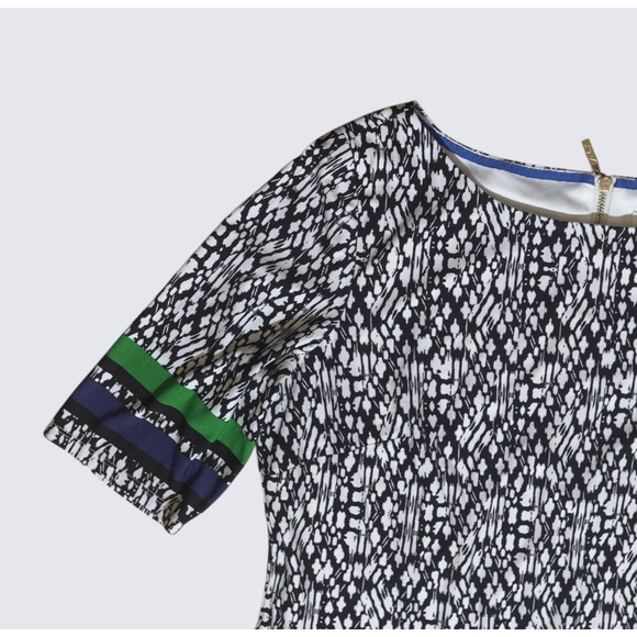 Eliza J Shift Dress Sz 14 Eclectic Print with Striped Trim Gold Zip Short Sleeve - Picture 10 of 16